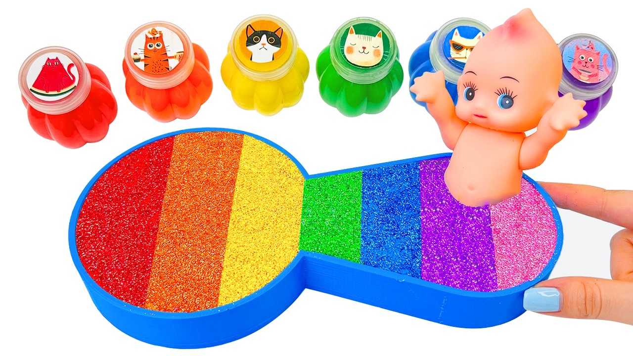 Satisfying Video l How To Make Rainbow SPOON Glitter Bathtub FROM Mixing Cats SLIME Cutting ASMR