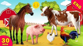 30 MIN Farm animals for Kids Animal song Fnimal name &amp; sound