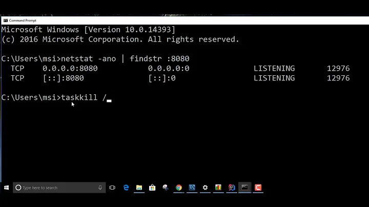 Kill Process running on port 8080 on windows