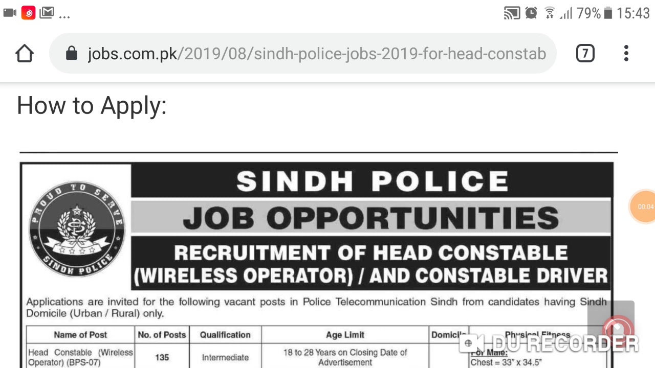 Sindh Police jobs 2019 || For You Channel