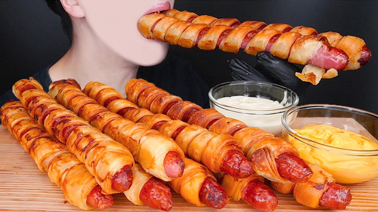 ASMR GIANT SAUSAGE HOT DOG CHEESE SAUCE COOKING MUKBANG ソーセージチーズホットドッグ咀嚼音 소세지 먹방 Sosis EATING SOUNDS