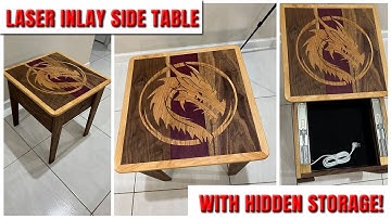 DIY Side Table with Hidden Storage and Custom Laser Cut Wood Inlay
