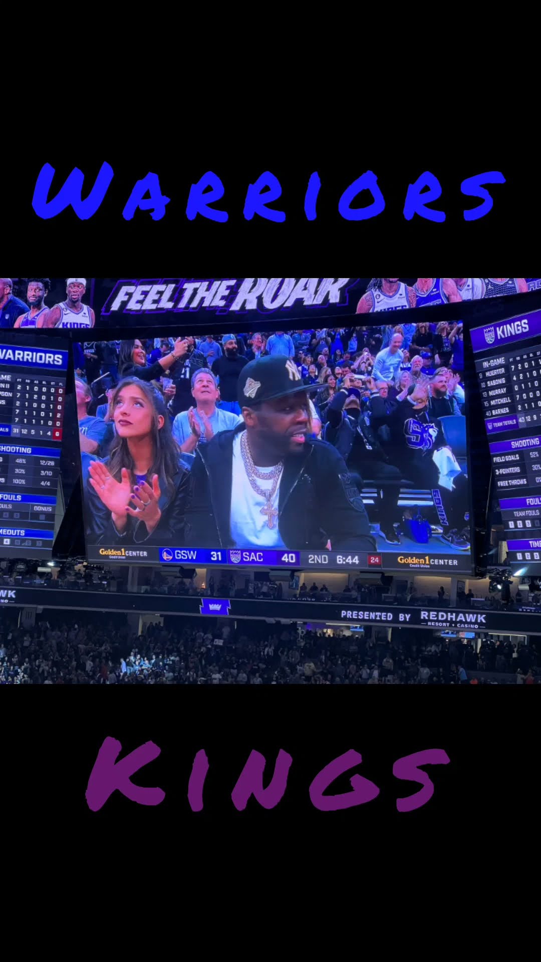 Mayweather and 50 cent in Sacramento kings/warriors