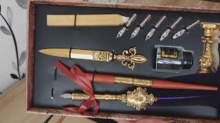 Vintage Quill Dip Pens & Seal Wax Calligraphy Set