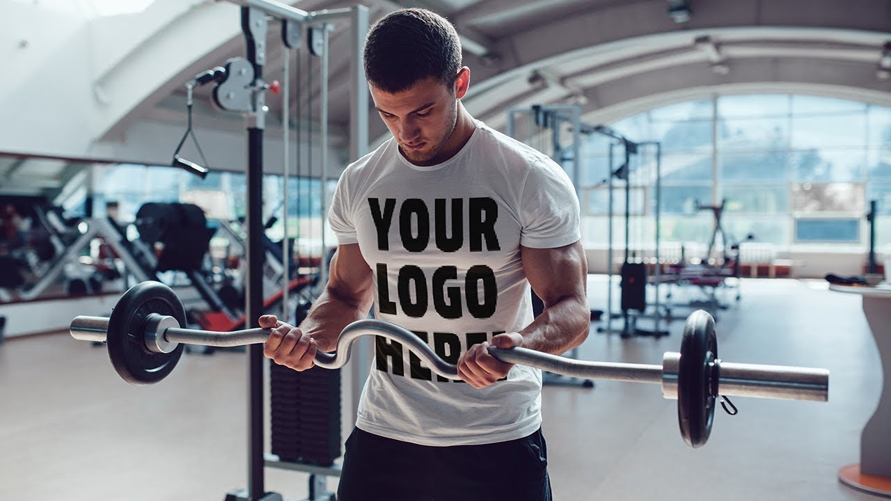 Download Sports T Shirt Mockup Man At Gym Lifting Weights T Shirt Mockup Your Logo Here Vovo Designs Youtube