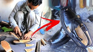 handmade leather sandal for men | Amazing Work skills footwear kaptaan chappal making with hand