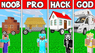 Minecraft: HOUSE ON WHEELS BUILD CHALLENGE - NOOB vs PRO vs HACKER vs GOD in Minecraft Animation