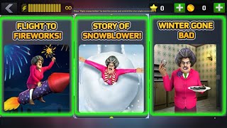 Scary Teacher 3D Let It Snow Chapter. Winter Gone Bad VS Story of SnowBlower VS Flight To Fireworks