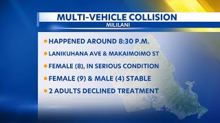 Three children hospitalized in multi-car crash near Mililani Town Center