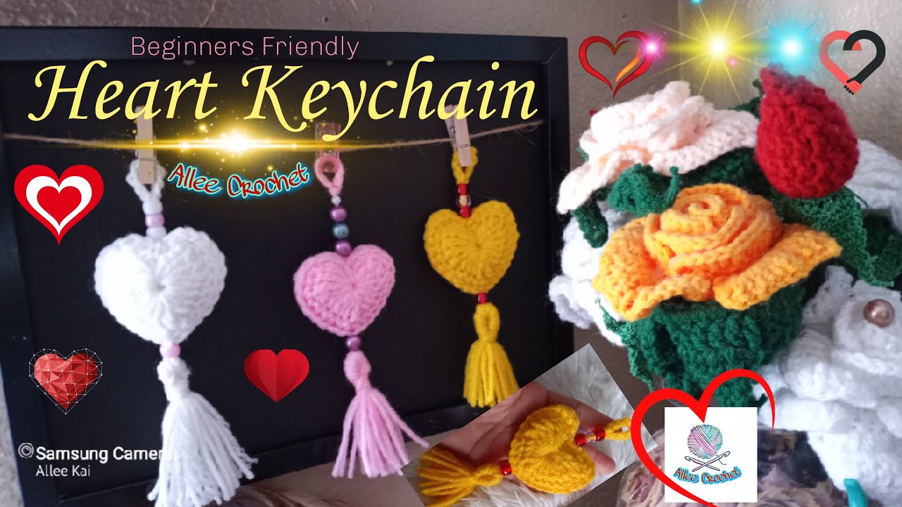 How to Crochet a mini Heart Key Chain for Beginners| Read description #crochettutorial  #crochet