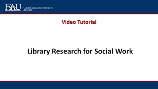 Library Research for Social Work