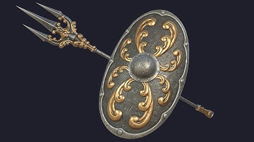 Fantasy Trident & Oval Shield (PBR, game ready, Unity, UE4)