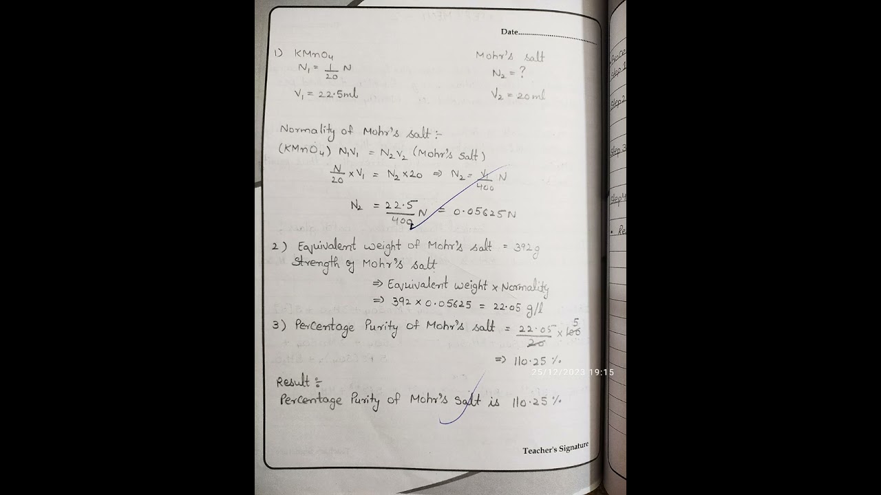 Chemistry Practical Experiment 2 With readings and calculations Bsc 1sem pass course