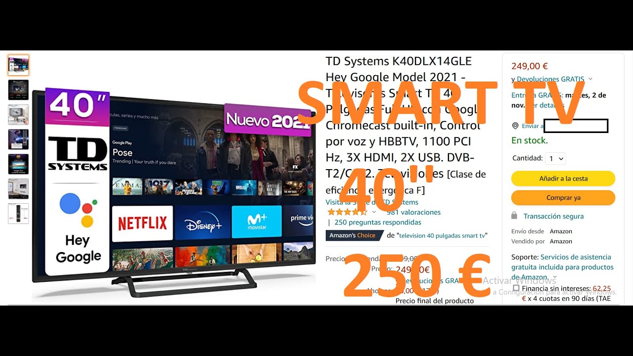 UNBOXING & REVIEW TD Systems K40DLX14GLE Hey Google Model 2021 - Smart TV 40  Pulgadas Full HD 