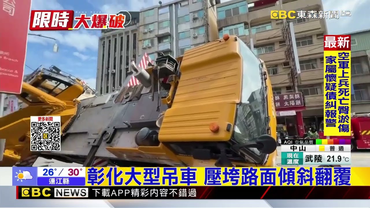 最新》彰化大型吊車 壓垮路面傾斜翻覆@newsebc 縮圖