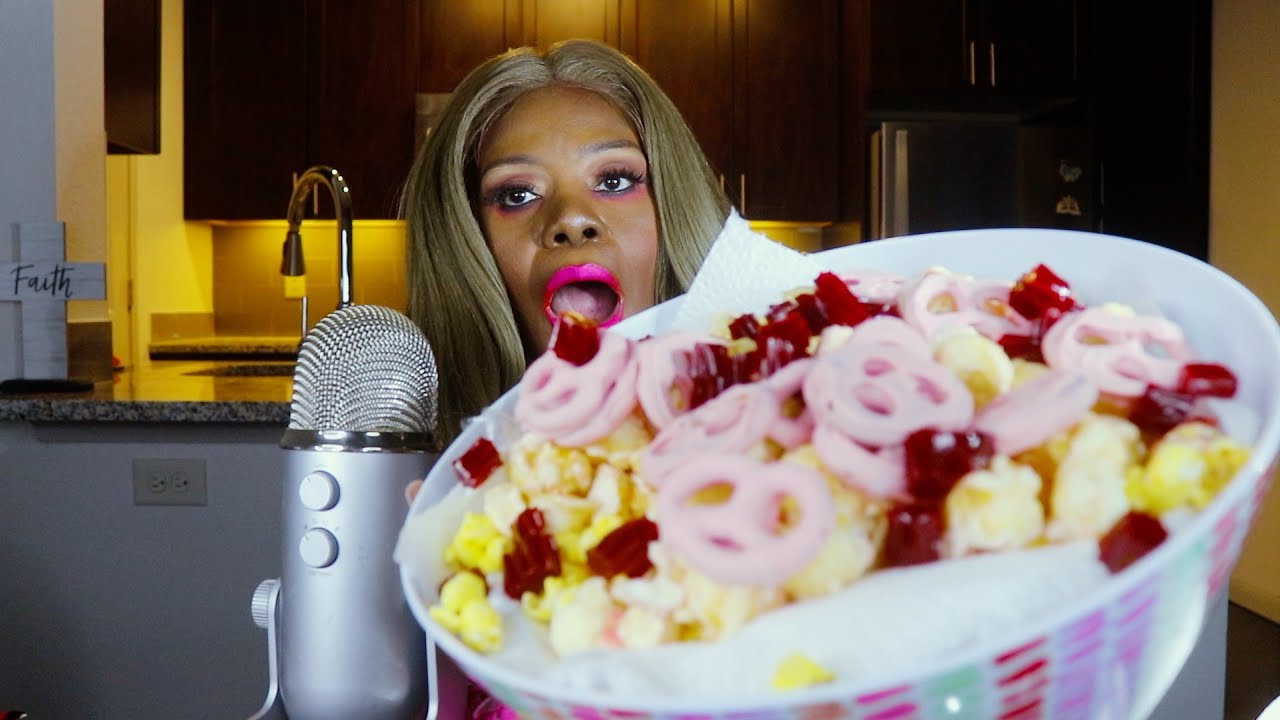 The Popcorn Factory strawberry Wine Party Mix ASMR Eating Sounds