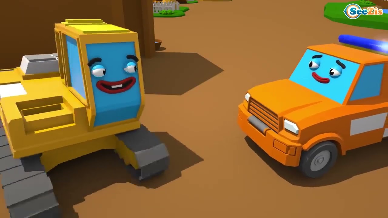 Bagger KinderFilm - Der Gelbe Bagger POL ait dem Bauernhof - Maschinen-Team-Cartoon Fur kinders