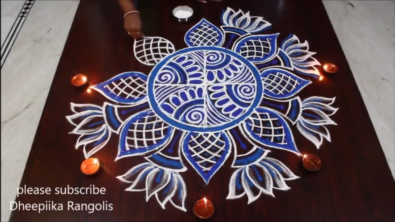 Navarathri Day - 1 blue colour rangoli design 2018 ll vijayadasami ...