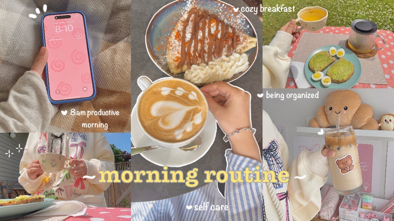 8 AM productive morning routine 🌱🫧 cozy & relaxing, being organized, healthy breakfast