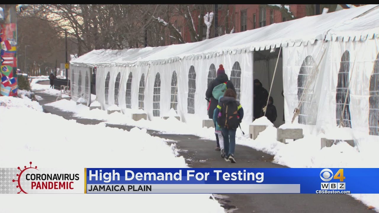 Heaters, Tents Help Those Waiting In Long Lines For COVID Tests In Jamaica Plain