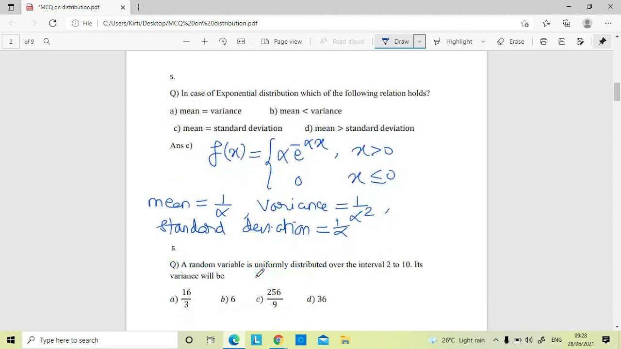 MCQ on Probability Distribution Part-I