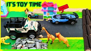 mini supercar and jeep got accident | DIY toy town | Racing supercar | mini farm animal