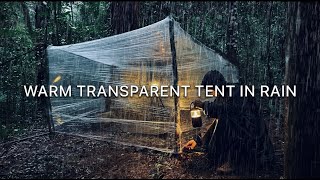 I BUILD A WARM SURVIVAL SHELTER WITH PLASTIC WRAP DURING HEAVY RAIN • ASMR