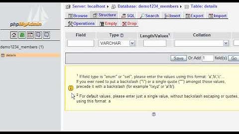 Inserting fields into database tables with phpMyAdmin