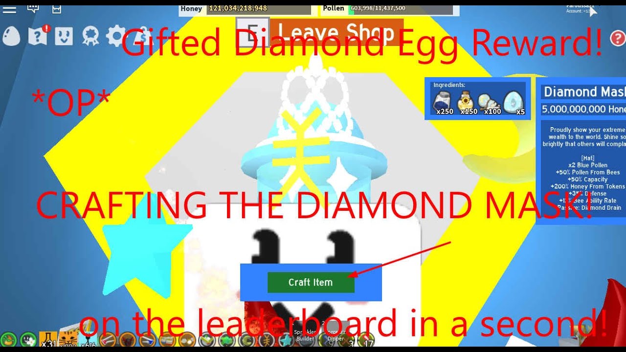 crafting-the-op-diamond-mask-completing-the-100th-bucko-bee-quest-roblox-bee-swarm