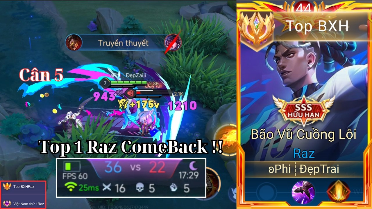 Top 1 Raz Comeback Đá Raz Cân 5 Bán hành Tướng Mới Dyadia Leo Rank Chiến Tướng Và Top Tướng Đầu Mùa