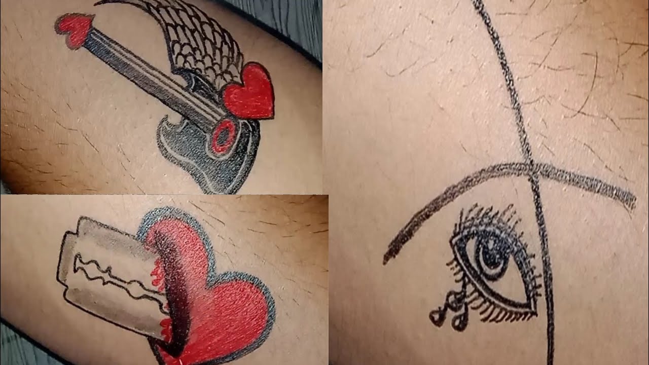 how to make simple tattoo/pen tattoo/guitar tattoo ||tattoo|| video 