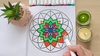 Rainbow Kaleidoscope Mandala Relaxing Marker ASMR Coloring No talking