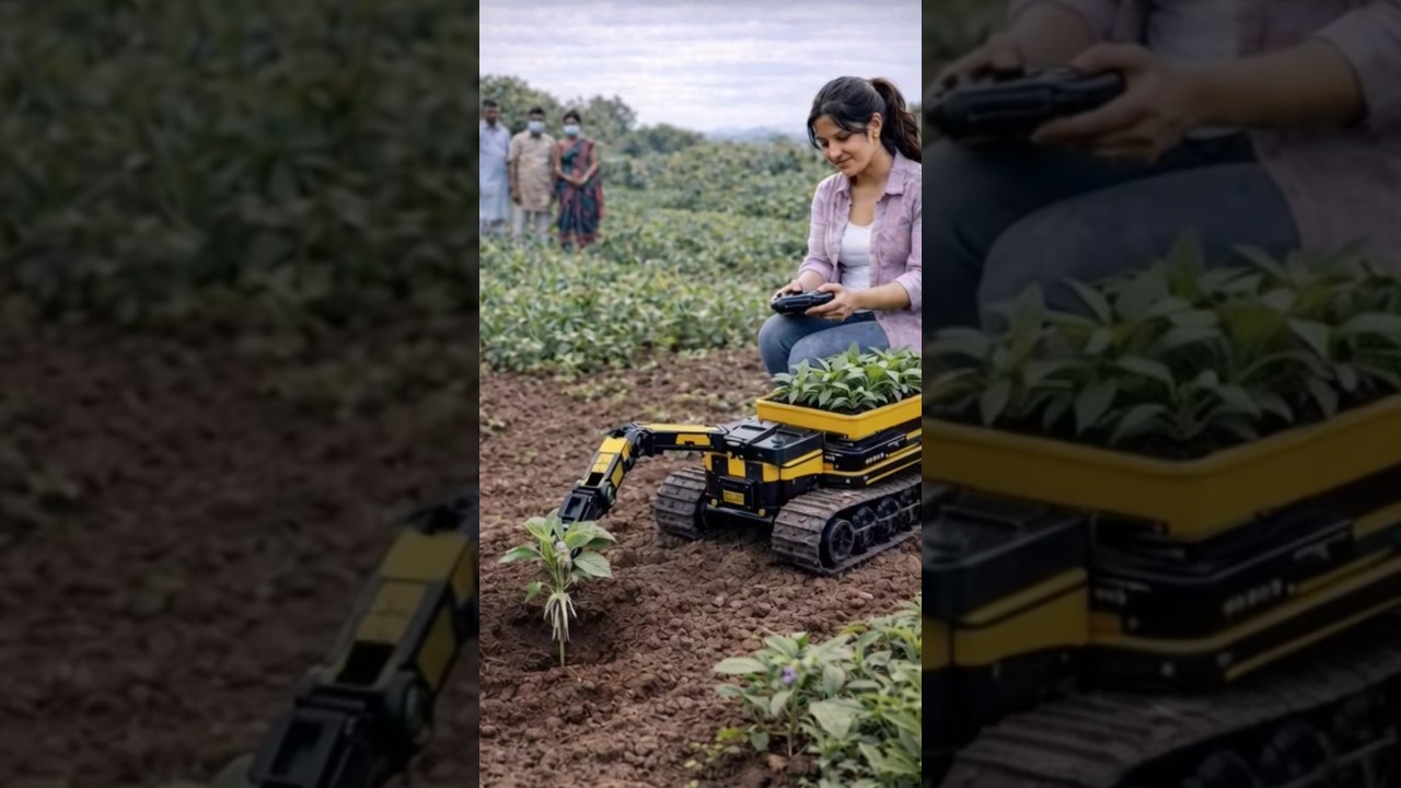 Drone View of Smart Farming Robot Modern Agriculture in Indian brinjal Field l 