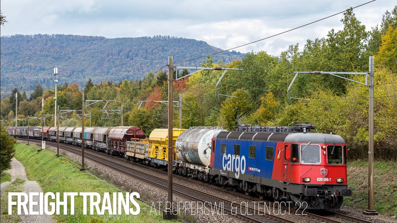[4K60] Freight Trains / Zugverkehr at Rupperswil & Olten (Switzerland) - October 2022