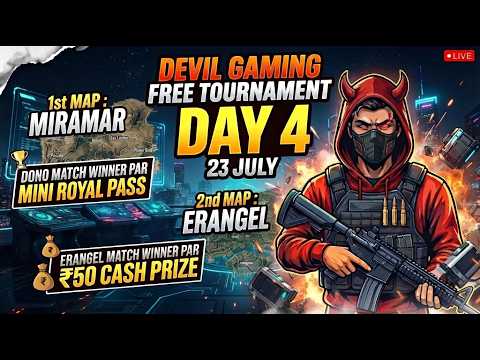 🚀 DEVIL GAMING – DAY 4 | ONLY LEGENDS WILL SURVIVE | FREE BGMI TOURNAMENT | Gujarati Gamer 🏆🔥
