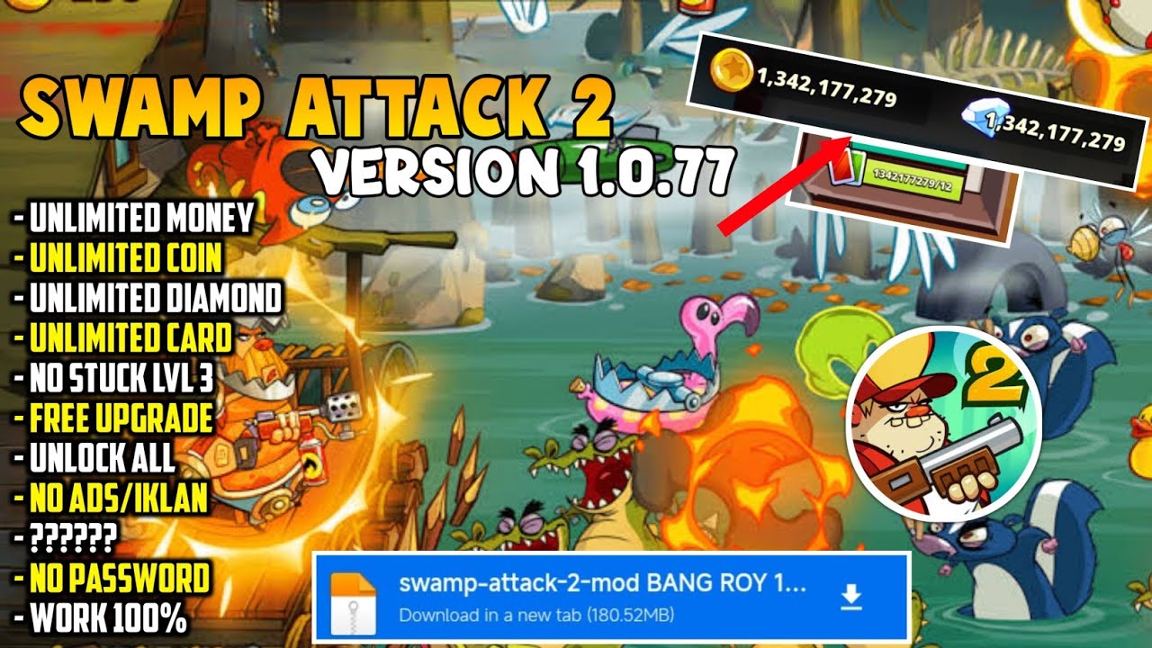 Mantep Cuy!! Download game swamp attack 2 mod apk terbaru Unlimited money no stuck lvl 3
