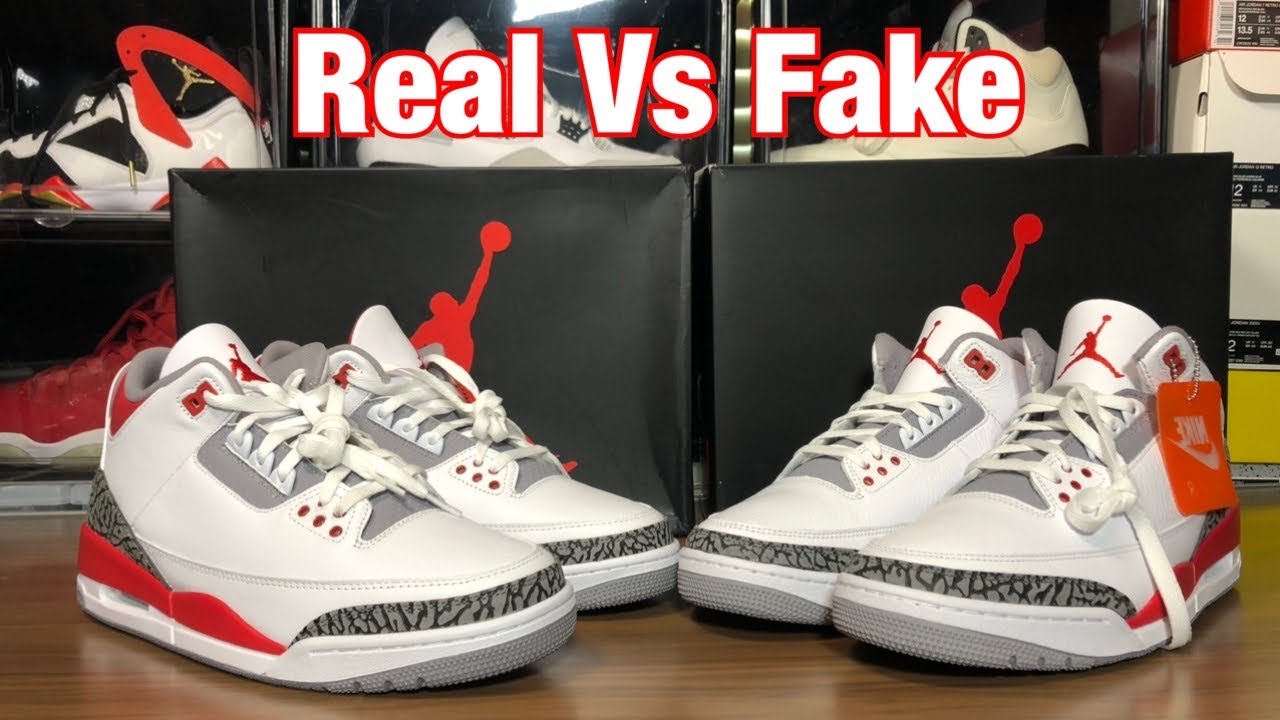 Air Jordan 3 Fire Red Real Vs Fake Review. W Blacklight and weight ...