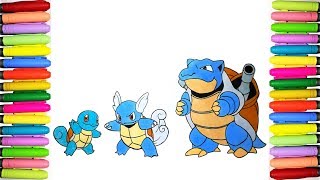 Pokemon coloring pages - Squirtle, Wartortle and Blastoise
