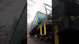 Heisler 6 shoves some passenger cars through the s-curve at the Cass Scenic Railroad.