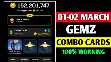 Gemz daily combo today 1-2 March | gemz daily combo card | today Combo gemz