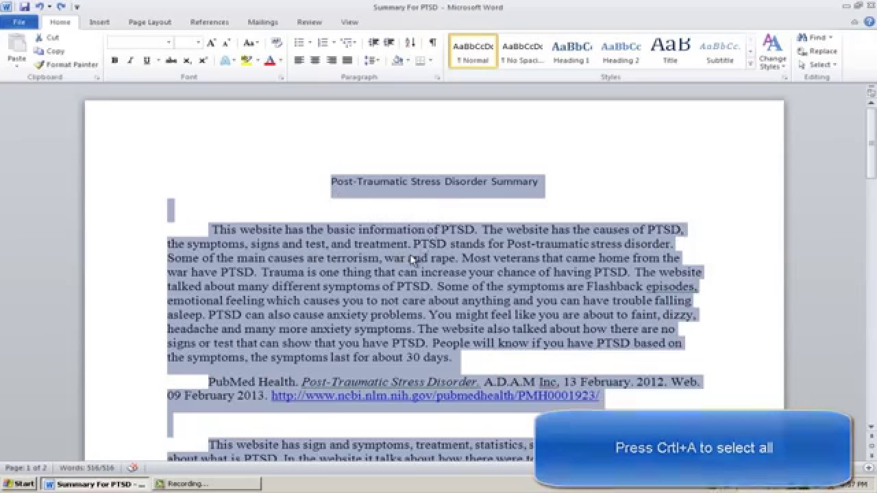 essay on ms word 2010