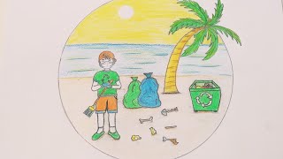 رسم معبر عن حماية البيئة على شاطئ البحر حسب طلب احد المتابعين