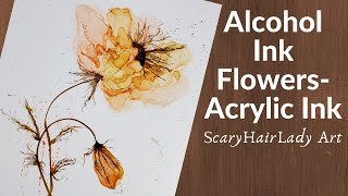 #135  Alcohol Ink & Alcrylic ink Flower with Stem & Leaves, Master Airbrush comparison, tutorial