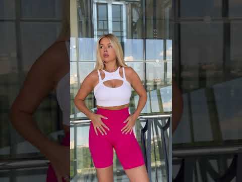Спортивні жіночі подовжені шорти Hot з подвійним пуш-ап ефектом та гарною утяжкою для фітнесу, танців, йоги - рожевий, видео 1