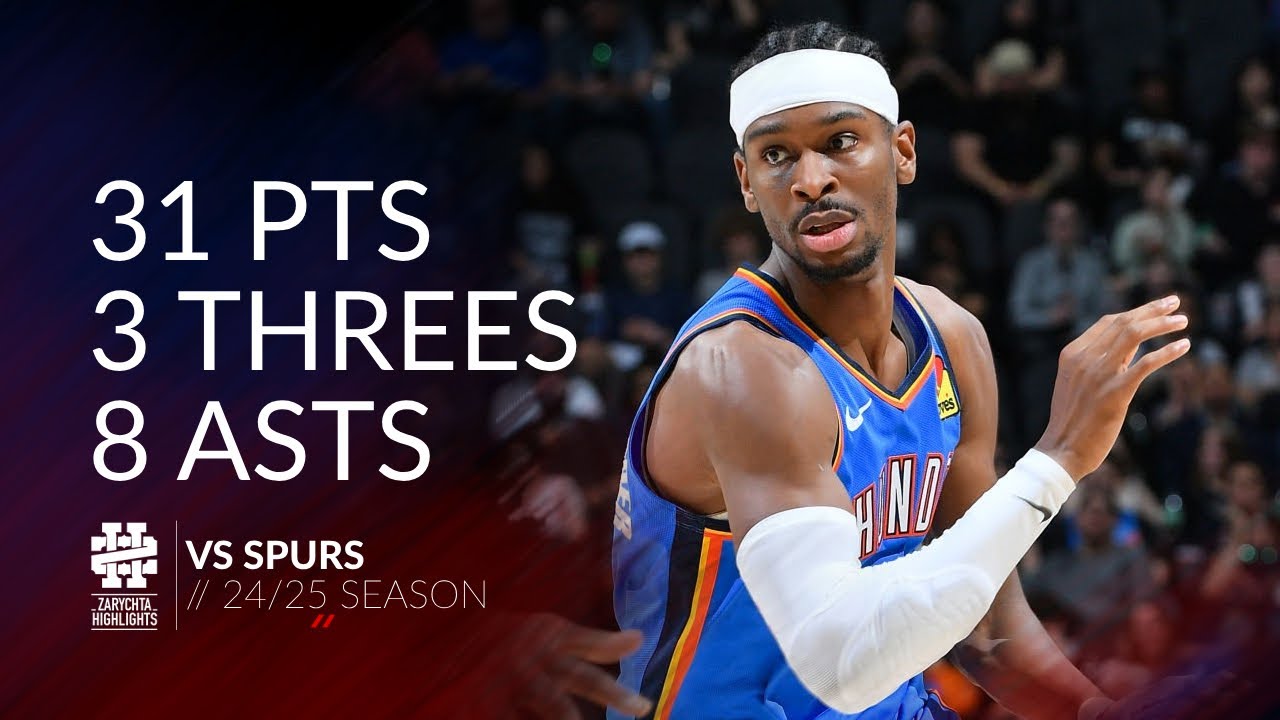 Shai Gilgeous-Alexander 31 pts 3 threes 8 asts vs Spurs 24/25 season