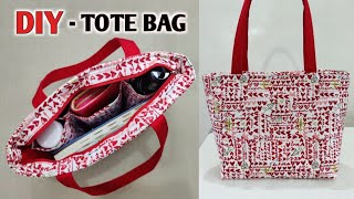 How to make tote bag with middle partition | DIY Divided Tote bag | Cloth bag making at home | Bags