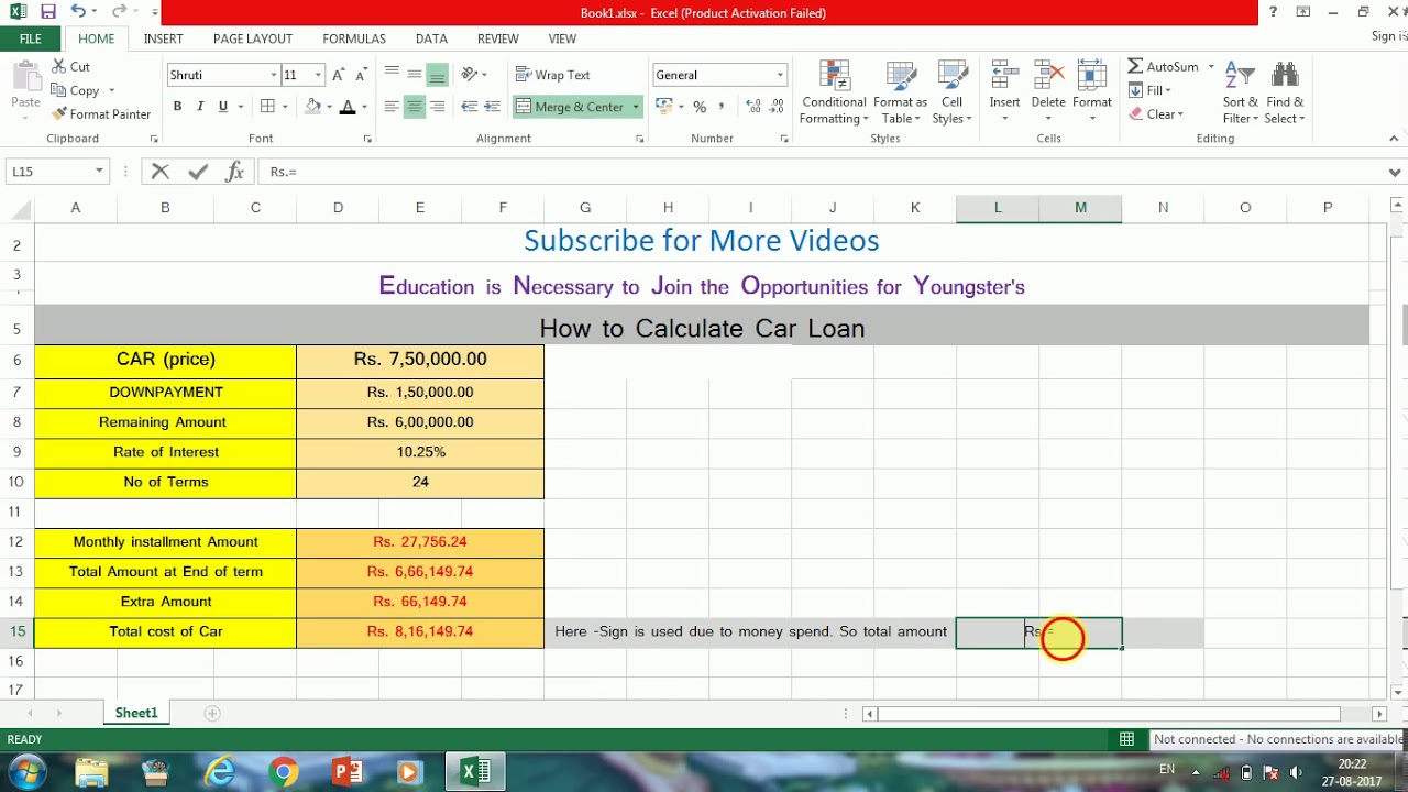 CALCULATE CAR LOAN USING EXCEL YouTube