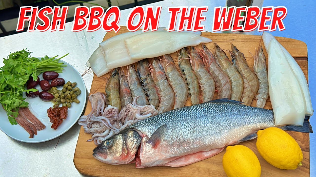 My Best Seafood BBQ Sea bass, Prawns and Squid in the er Kettle