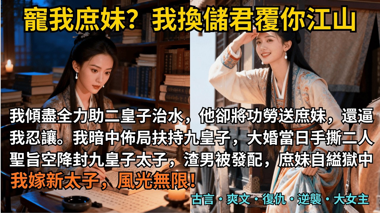 【古言復仇】完結爽文，我傾盡全力助二皇子治水，他卻將功勞送庶妹，還逼我忍讓。我暗中佈局扶持九皇子，大婚當日手撕二人，聖旨空降封九皇子太子，渣男被發配，庶妹自縊獄中。#完結 #小說 #爽文 #大女主