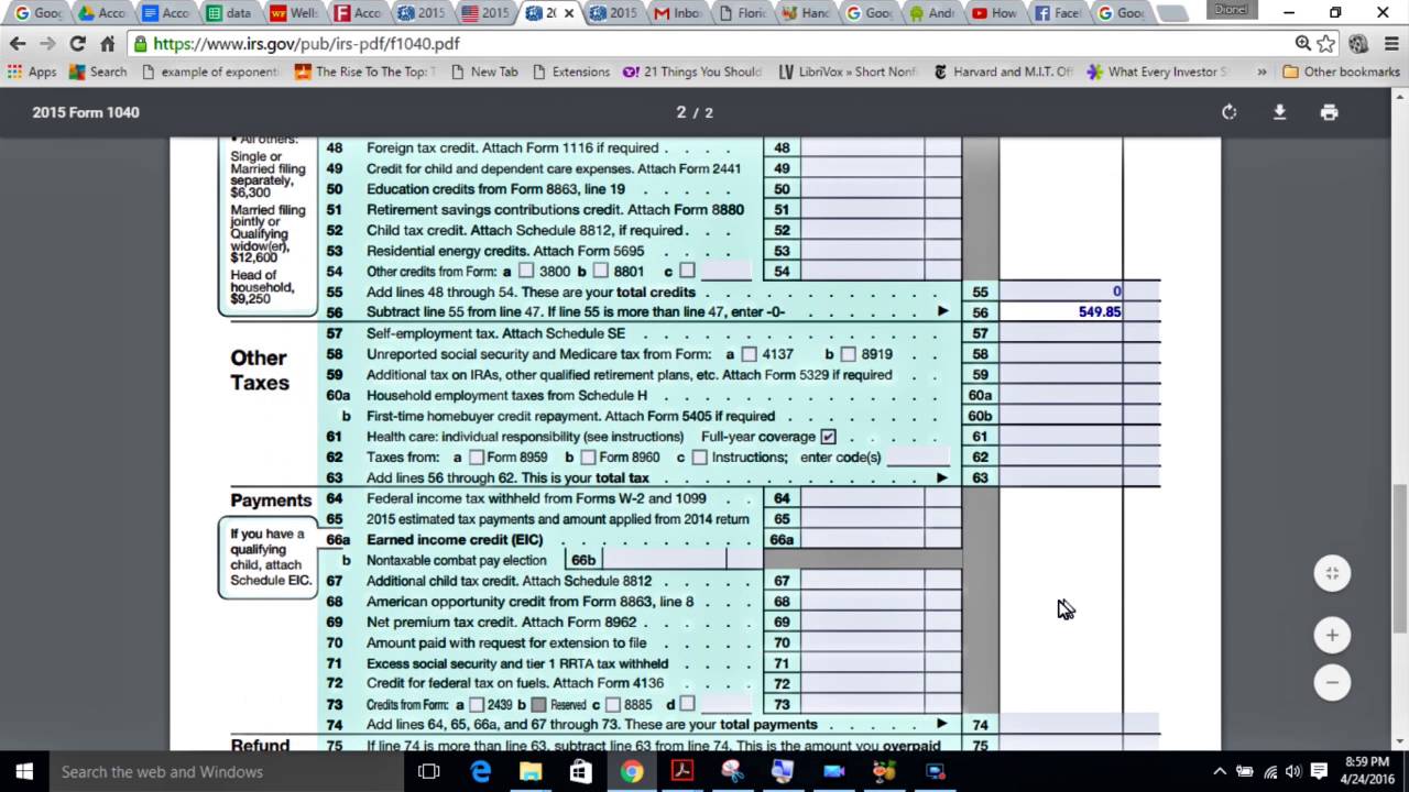 Newly computed page 2 of tax return YouTube